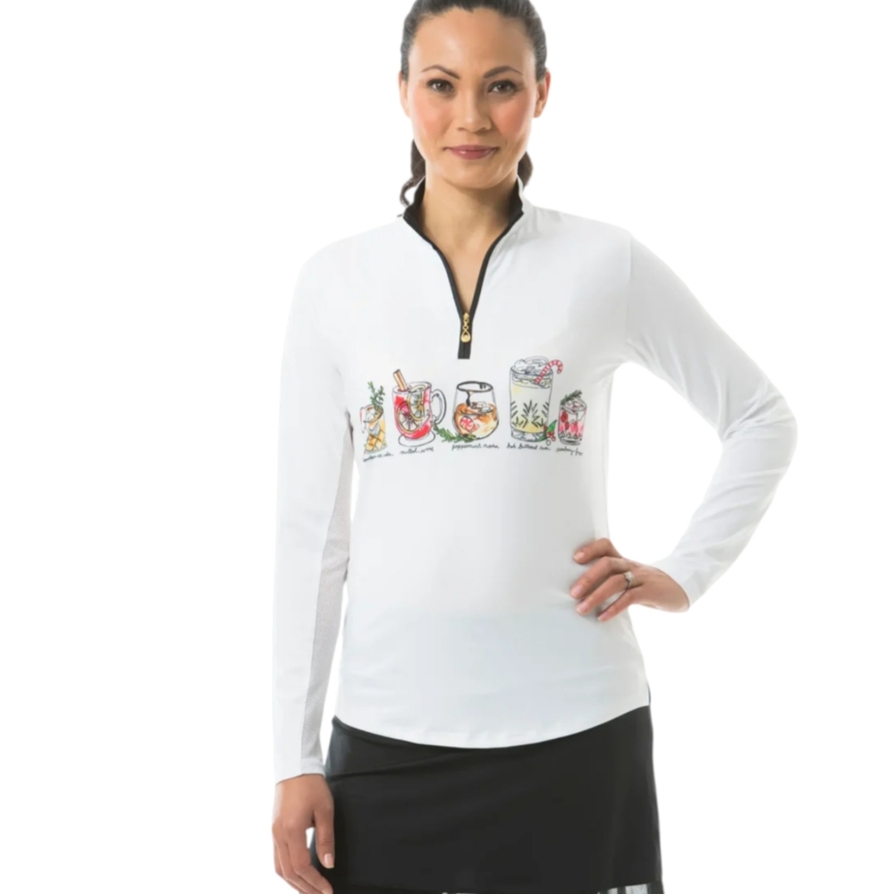 SanSoleil SolCool Holiday Spirits Long Sleeve Quarter Zip Mock Top Golf Sz L